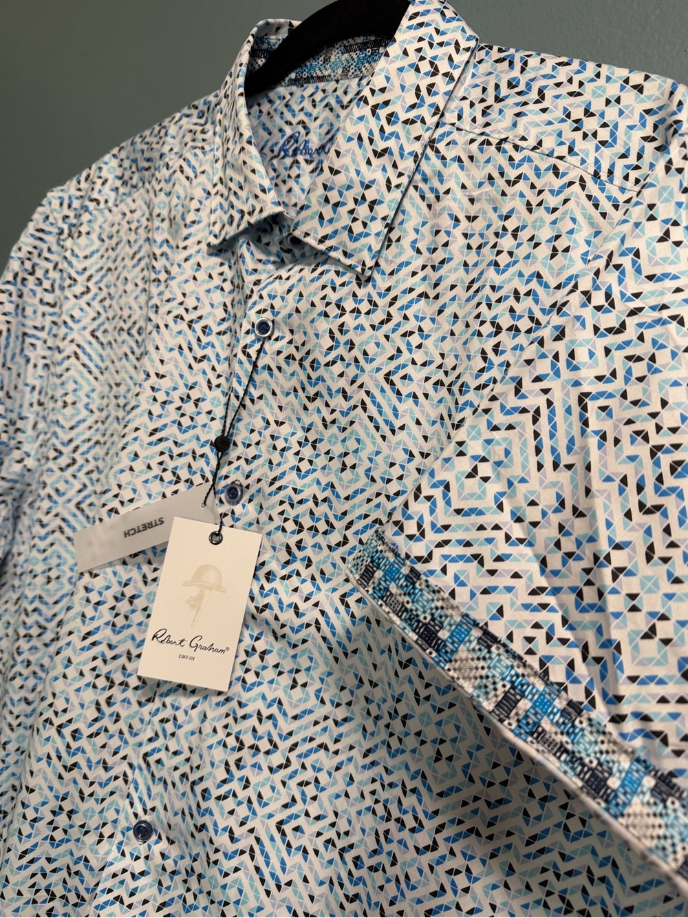 Robert Graham "Barlow" Blue White Short Sleeve Button Down Shirt Men’s 2XL NEW